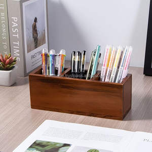 Boîte de rangement en bois rustique faite à la main 3 compartiments organisateur de bureau en bois de pin et accessoires technique polie - Product Image 3