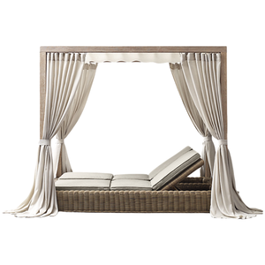 Lit de repos d'extérieur en teck de qualité supérieure, tressé à la main en rotin, double chaise longue avec rideaux, mobilier personnalisé pour hôtels, villas et complexes hôteliers - Product Image 2