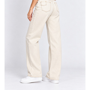 Jeans de Mezclilla de Cintura Alta y Pierna Recta para Mujer, con Anchos Pasadores para Cinturón en la Parte Delantera, Color Crudo Natural, Venta al Por Mayor - Product Image 2