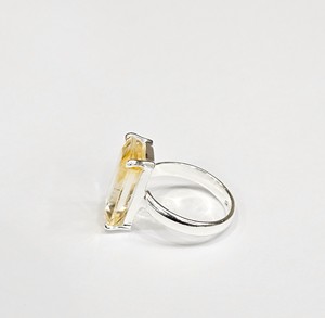 Emerald Cut Yellow <b>Citrine</b> Sterling Silver <b>Ring</b> Prong Setting Minimalist Geometric Design Unisex Everyday Wear - Product Image 5