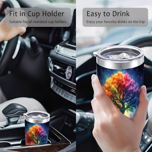 Stainless Steel Tumbler 20oz Double Wall <b>Insulated</b> Portable Travel <b>Cup</b> With Colorful Tree Design - Product Image 4