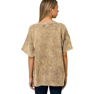 T-shirt décontracté pour femme, coupe classique, en polyester/coton, anti-boulochage, respirant, séchage rapide, effet délavé, écologique, tendance, vente chaude - Product Image 6