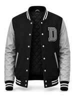 Veste universitaire unisexe noire avec manches en laine grise, broderie lettre D, style streetwear, col rabattu, décontractée pour l'hiver