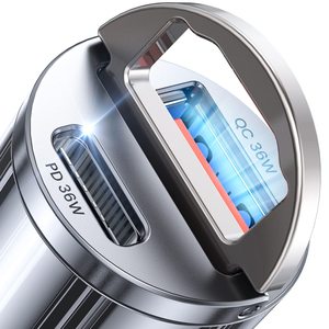 Cargador de coche de carga rápida de alta velocidad PD QC3.0 puerto dual Metal USB C enchufe de encendedor de cigarrillos para <span class=keywords><strong>iPhone</strong></span> Samsung - Product Image 1