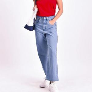 Vaqueros Casuales Transpirables de Lavado Oscuro, Pantalones de Mezclilla Rectos, Estilo Básico, Proveedor Mayorista, Nueva Moda, Ropa Holgada para Mujer - Product Image 3