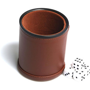 PATRON IMPEX Brown PU Round Dice Cup Shaker Engraved <b>Craft</b> Eco-Friendly White Dice Classic Durable 4-Piece Gaming <b>Set</b> <b>for</b> <b>Adults</b> - Product Image 3