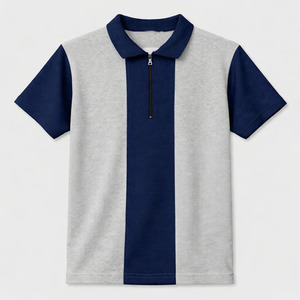 Chemise décontractée respirante pour homme à manches courtes en polyester tricoté coupe classique imprimé numérique bleu gris - Product Image 3