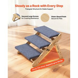3 Step Wood Pet Stairs Stable Sturdy Cat <b>Dog</b> Furniture for <b>Beds</b> <b>Sofa</b> Cars 150lbs Load Capacity Floded Flat Design for Pets - Product Image 3