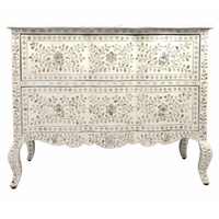 Nouveauté Buffet gris à incrustation de nacre florale Commode à 6 tiroirs Commode en nacre Buffet Vadrouille Table