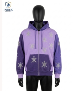 Index Apparel Men's <b>Purple</b> Hooded Zip-Up Sweatshirt <b>Glitter</b> Star Print Casual Winter Fleece Regular Fit - Product Image 1