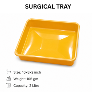 Plateau chirurgical en plastique 10x8x2 pouces, durable, usage hospitalier, capacité 2 litres - Product Image 1