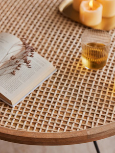 Modern Round Rattan Coffee <b>Table</b> With Iron Hairpin Legs Living Room Furniture Midcentury Design Handmade - Product Image 4