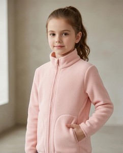 Gilet zippé en velours pour garçons, col montant, vêtement d'extérieur décontracté, coupe classique, couleur unie, 100 % polyester - Product Image 4