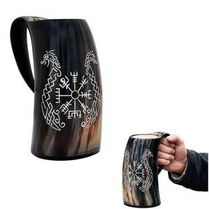 Tasses à boire en corne de buffle naturelle, en résine et en bois, avec finition naturelle, pour la bière, le vin et les boissons médiévales - Product Image 1