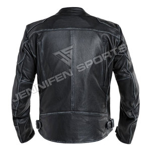 Veste en cuir de vachette véritable pour homme, style motard, noire, fabriquée par des fabricants de vestes en cuir pour moto. - Product Image 4