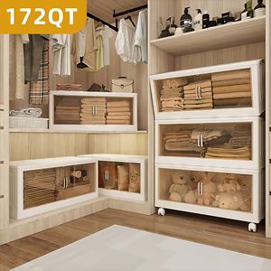 21.6 Inch Wide 172 QT Clear Door <b>Foldable</b> Storage <b>Box</b> 3-Tier Large Capacity Clothes Organizer Easy Access Moving Essential - Product Image 1