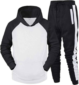 New Arrival Best Quality Black <b>White</b> 100% Cotton Breathable Eco-Friendly <b>Hoodie</b> Trouser Tracksuit Set for Men OEM Service - Product Image 1