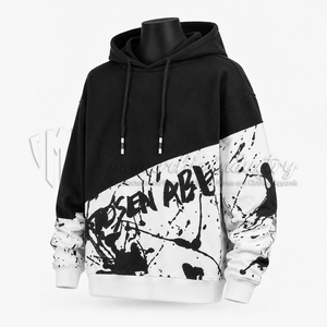 Custom <b>Men</b>’s Oversized Hoodie Graffiti Print <b>Black</b> White Pullover <b>Sweatshirt</b> Streetwear Clothing Wholesale - Product Image 3