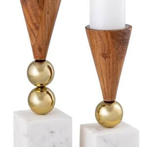 Juego de Portavelas Cónicos de Lujo en Mármol Blanco y Madera, con Base de Metal Dorado en Forma de Bola, Estilo Nórdico Moderno, Centro de Mesa para Bodas y Fiestas - Product Image 5