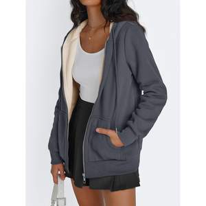 Abrigos de invierno de moda para mujer, sudaderas con capucha de manga larga con cremallera y forro polar, sudaderas para ropa de otoño - Product Image 4