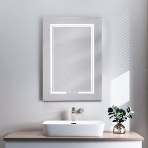Specchio LED OZON a 1 Porta, 2 Strati, con Luce LED Antiappannamento, Illuminazione a Tre Colori, Regolazione Luminosità, 28*20 pollici, Memoria di Alimentazione, 2 Pl LED - Product Image 1