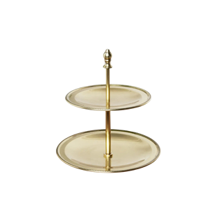 Soporte de metal de dos niveles para pasteles con borde de cuentas y poste central para servir postres, estaciones de postres y decoración de torres de buffet. - Product Image 1
