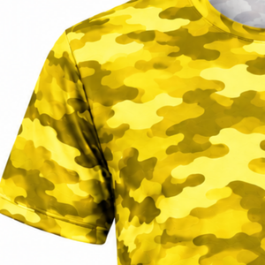 <b>Yellow</b> Camo T <b>Shirt</b> <b>Men</b> Short Sleeve Crew Neck Camouflage Printed Sports Training Fitness Running Gym Workout Performance - Product Image 3
