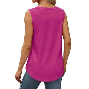 Débardeur tricoté de couleur unie pour femmes, col rond, décontracté, sans manches, rose - Product Image 5