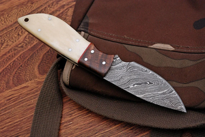 Custom Handmade Damascus Steel Drop Point Straight Edge Skinning <b>Knife</b> with Rosewood & <b>Bone</b> <b>Handle</b> 6-inch - Product Image 6
