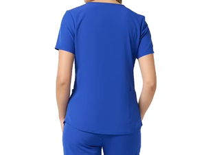 Women's Blue V-Neck <b>Scrub</b> Top Polyester Hospital <b>Uniform</b> <b>Scrub</b> Tops with Pockets customizable medical <b>scrub</b> - Product Image 2