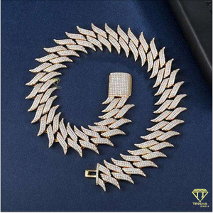 Men Hip Hop Cuban Link <b>Chain</b> <b>Iced</b> <b>Out</b> Miami Style Necklace 925 Sterling Silver with Moissanite Diamond Platinum Plating - Product Image 2