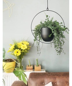 Pot de fleurs suspendu en métal circulaire avec finition thermolaquée pour plantes vertes d'intérieur, design moderne minimaliste - Product Image 5