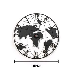 Reloj de Pared Moderno de Metal Negro de 36 Pulgadas con Mapa del Mundo, Silencioso, Decorativo para Sala de Estar o Entrada, con Punteros Dorados para Decoración del Hogar - Product Image 5