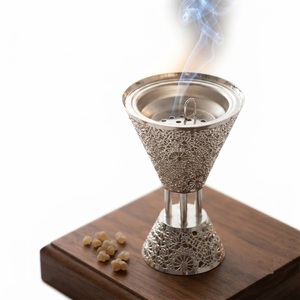 Luxury <b>Silver</b> Filigree Arabian Bakhoor <b>Burner</b> Hollow Out Metal Oud Incense Holder For Ramadan Decoration Wholesale Supplies - Product Image 4