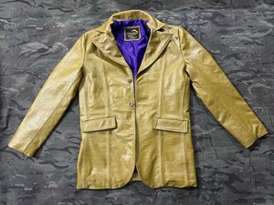 Veste d'hiver pour homme en cuir véritable, doublée de soie satinée, boutons embossés - Product Image 1