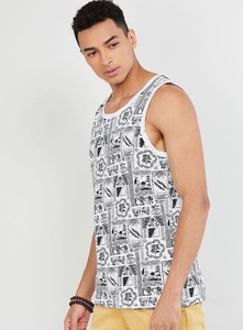 Camiseta sin mangas con estampado geométrico para hombre, cuello redondo, informal, transpirable, de algodón, con diseño blanco y gris - Product Image 2