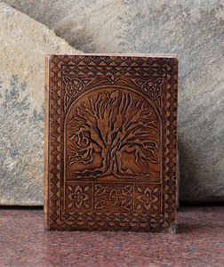 Diario de cuero genuino hecho a mano estilo vintage con diseño de árbol grabado, cubierta de cuero de cabra TC, encuadernación con pegamento color caqui, suave. - Product Image 2