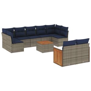 Ensemble de canapés de jardin en polyrotin gris 10 pièces avec coussins, mobilier d'extérieur au design contemporain, structure en teck - Product Image 4