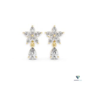 Pendientes de Oro Amarillo de 1.7 CTW con Diamantes Cultivados en Laboratorio en Forma de Marquesa y Pera, Diseño Floral, en Oro Sólido de 18K - Product Image 1