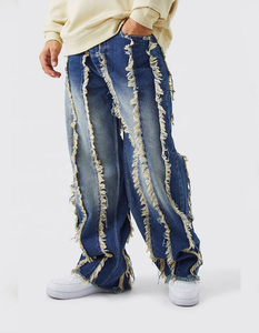 <b>Men's</b> Premium Vintage Style Flare Wide Leg Denim <b>Jeans</b> Custom Panel Design Grey Washed Tinted Paneled 100% Cotton Custom ODM/OEM - Product Image 2