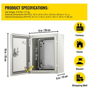 Armadio Elettrico in Metallo NEMA 4X 10 X 8 X 6FT IP66 Resistente ad Acqua e Polvere per Uso Esterno - Product Image 3