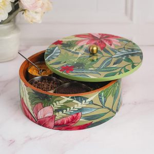 Fantastic Design Wood Spice <b>Box</b> Handmade Round Shape Printed Wood Masala <b>Box</b> With 7 Compartment and Metal Lid - Product Image 3
