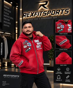 REXFITSPORTS 2026 Sweat à capuche zippé rouge pour homme, motif graphique, streetwear épais, brodé, entièrement zippé, fabrication sur mesure - Product Image 5