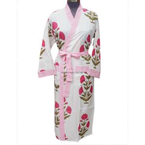 <b>Women</b> Multi Color Floral Pattern 100% Cotton High-quality <b>Robe</b> Long Sleeve V-Neck Full Length Belt Closure Quick <b>Dry</b> Breathable - Product Image 1