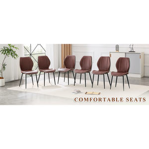Lot de 4 chaises de salle à manger en cuir PU brun rougeâtre avec pieds en métal noir, mobilier de maison de luxe léger, plusieurs couleurs disponibles - Product Image 4