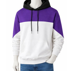 Sweat à capuche homme décontracté surdimensionné bicolore en molleton de coton uni - Product Image 1