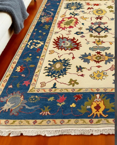 Alfombra Anudada a Mano, Lavable, Antideslizante, Ecológica, Resistente a las Manchas, Apta para Mascotas, Color Sólido, Base Azul, Rectangular, de Lana - Product Image 3