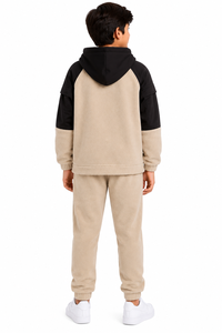 Conjunto de Chándal con Capucha de Forro Polar Sherpa Beige para Niños, Sudadera con Capucha de Felpa Cálida para Invierno y Pantalones Jogger, Conjunto de Dos Piezas de Forro Polar Suave Tipo Teddy, Cómodo - Product Image 3