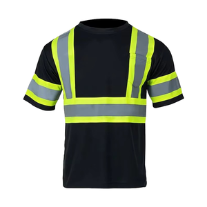 Men High Visibility Workwear T-Shirt Polyester <b>Reflective</b> Safety Stripes Short Sleeve Uniform <b>Top</b> - Product Image 2