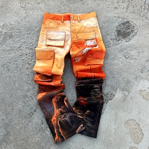 Jean en denim tricoté pour homme grande taille, coupe droite, délavé, coloré, séchage rapide, taille mi-haute, style streetwear décontracté d'été - Product Image 1